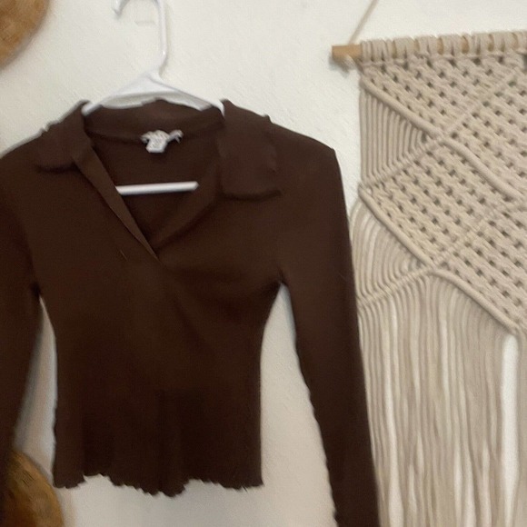 Women's TOPSHOP Cropped Collared Sweatshirt in Brown Size 2 Xs Trendy - Picture 2 of 9